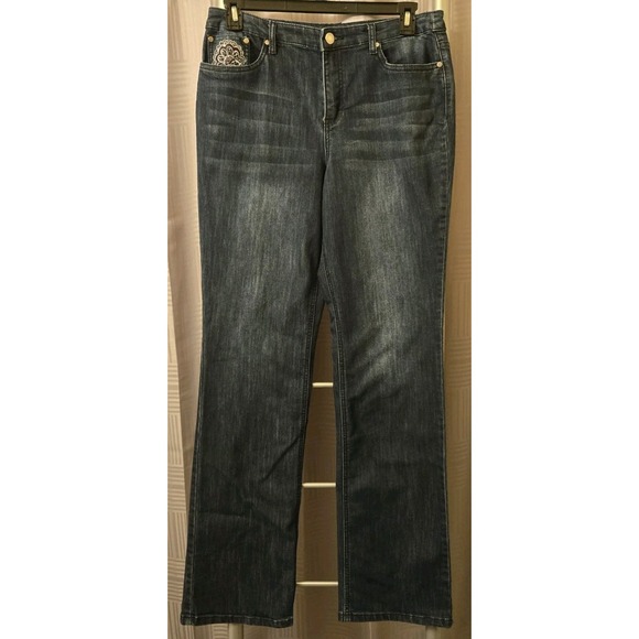 Christopher & Banks Blue Jeans 10 Long Floral Embroidered Embellished Pockets - Picture 2 of 10